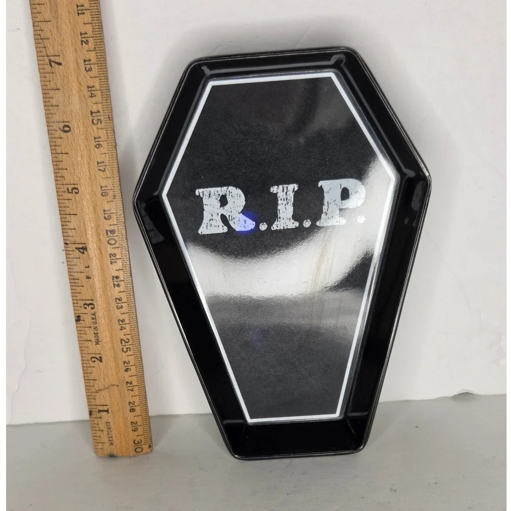 Black Coffin Shaped RIP Tombstone Melamine Tray Spoon Rest Gothic Halloween